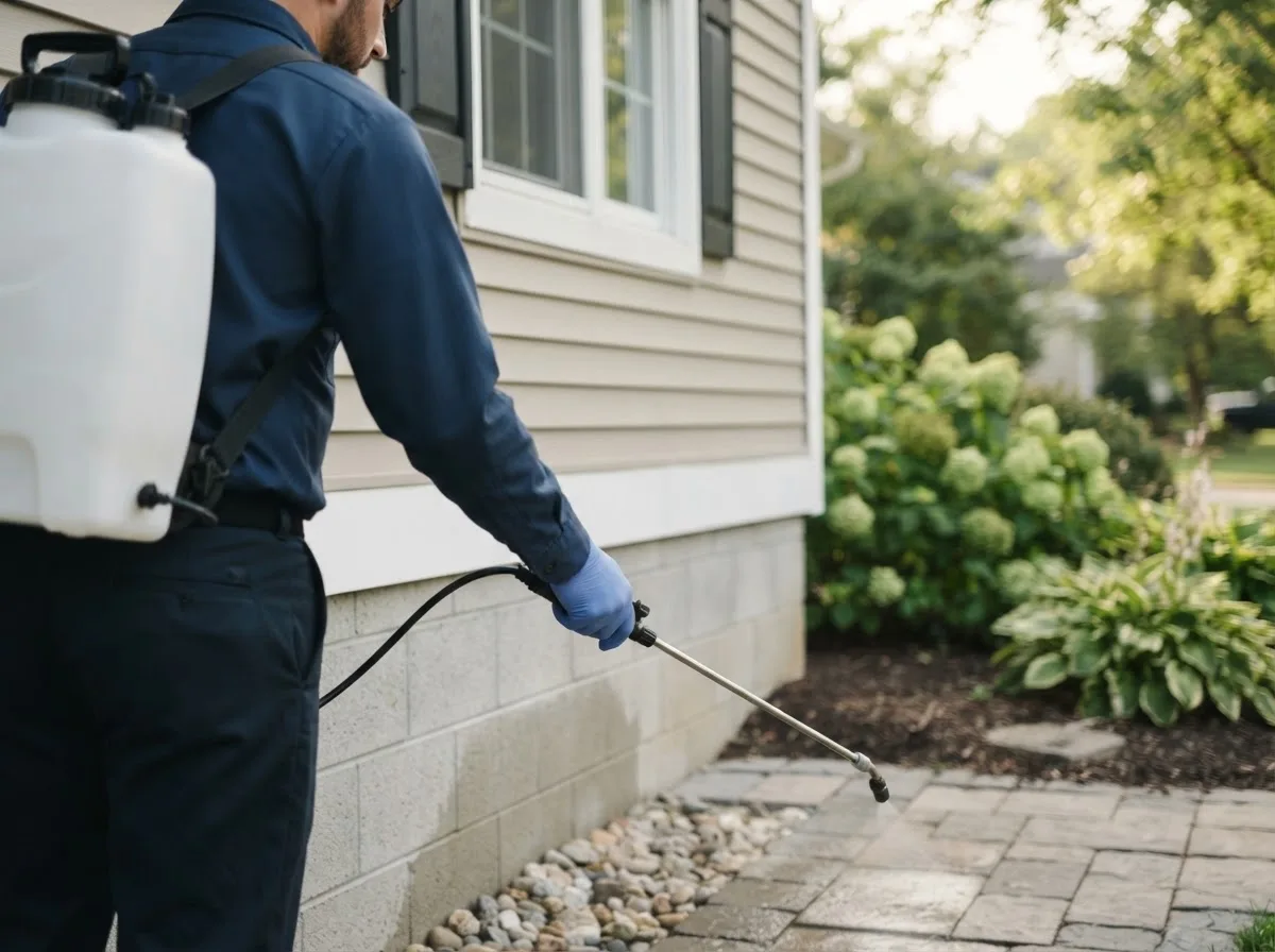 Pest control technician inspecting a home in Lakefield, MN